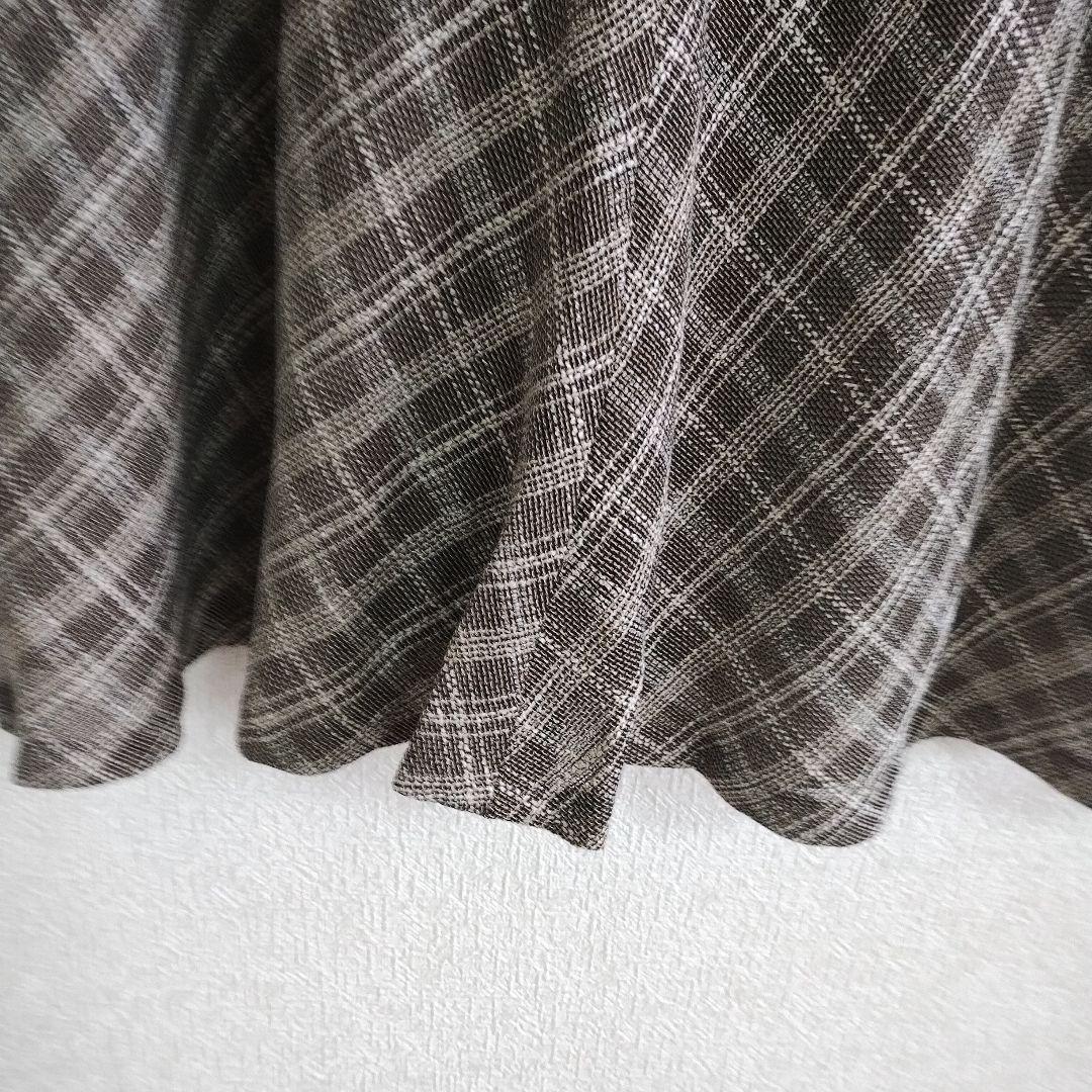 【コース】ブラウン チェック柄 フレアロングスカート ひざ丈M 新品タグ付き麻風 3