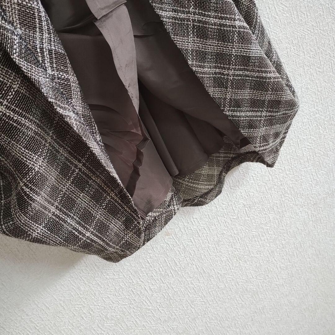 【コース】ブラウン チェック柄 フレアロングスカート ひざ丈M 新品タグ付き麻風 4