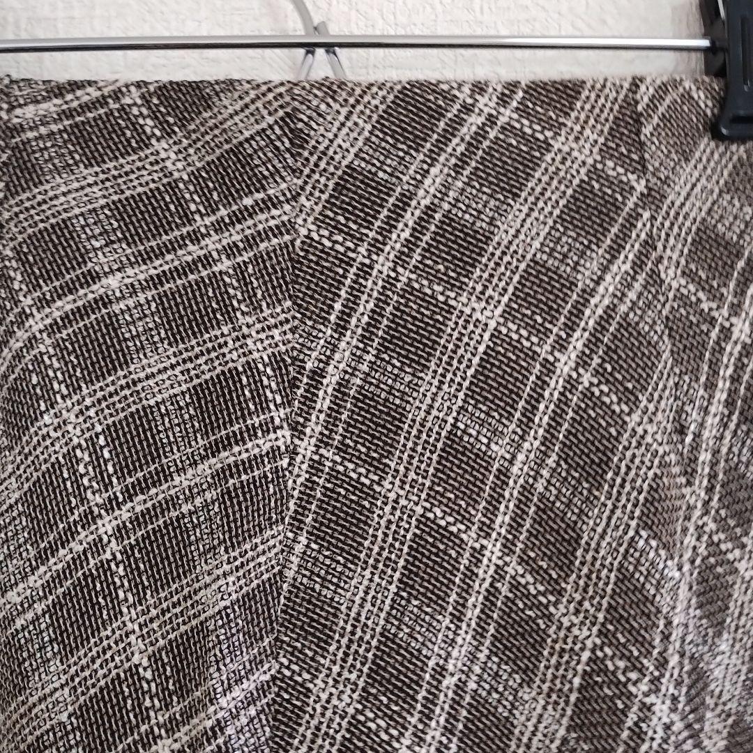 【コース】ブラウン チェック柄 フレアロングスカート ひざ丈M 新品タグ付き麻風 5