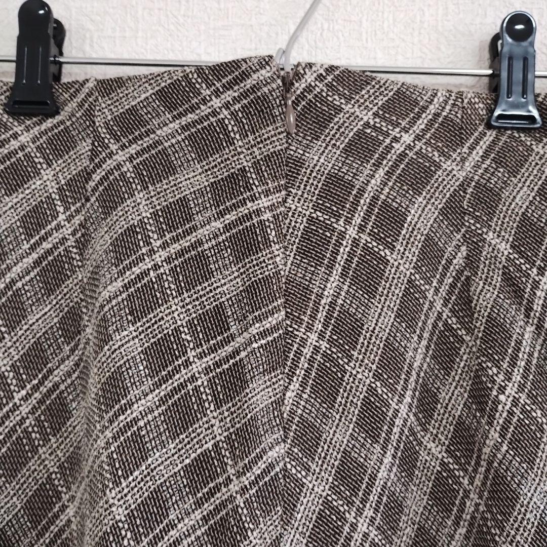 【コース】ブラウン チェック柄 フレアロングスカート ひざ丈M 新品タグ付き麻風 6