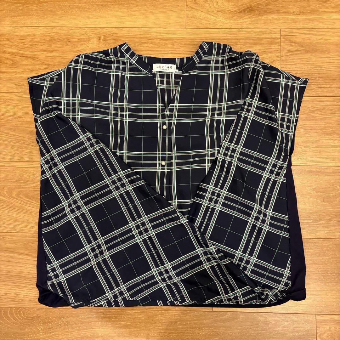 .anyFAM ブラウス ノースリーブ　紺色　ネイビー 2 チェック柄　おしゃれ