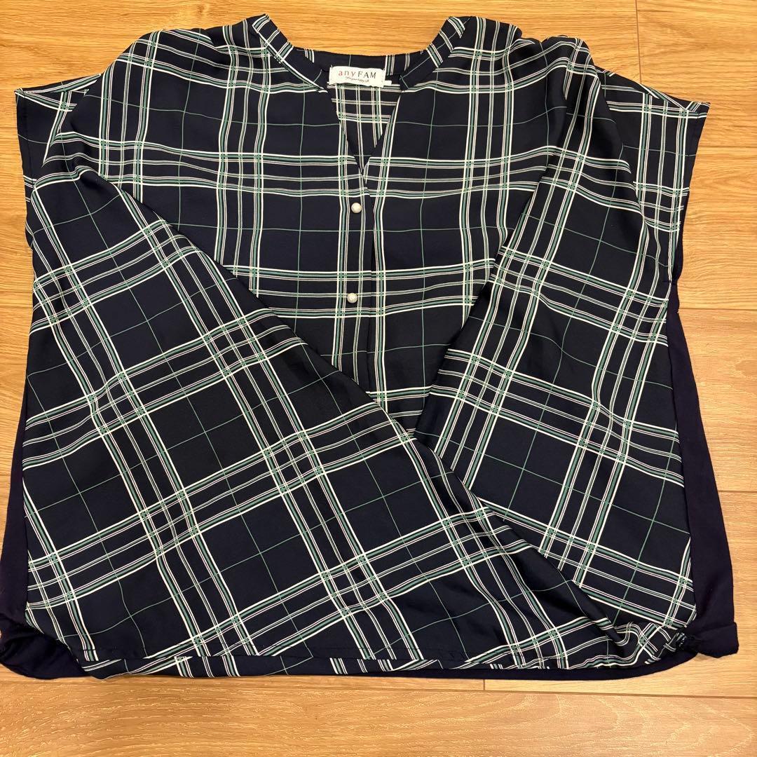 .anyFAM ブラウス ノースリーブ　紺色　ネイビー 2 チェック柄　おしゃれ 2