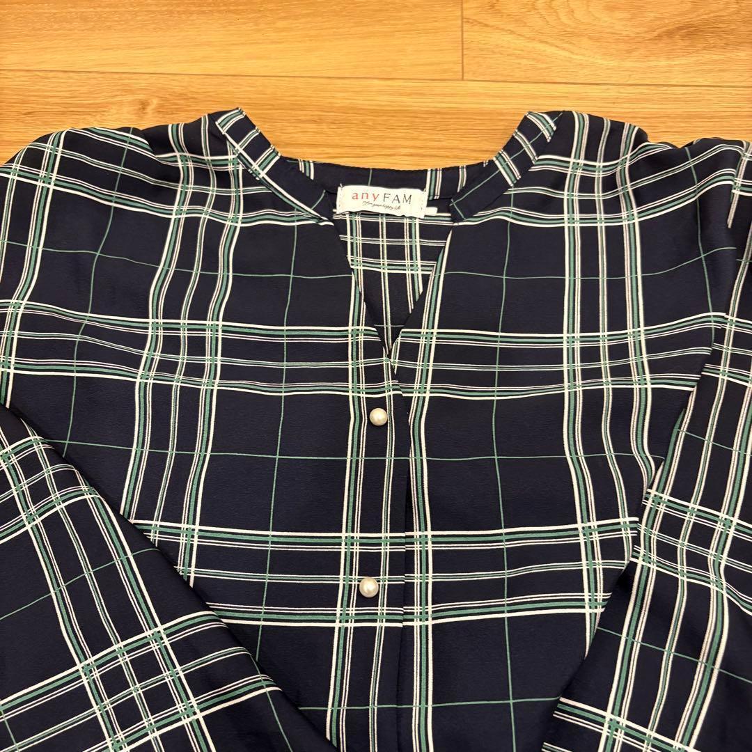 .anyFAM ブラウス ノースリーブ　紺色　ネイビー 2 チェック柄　おしゃれ 3