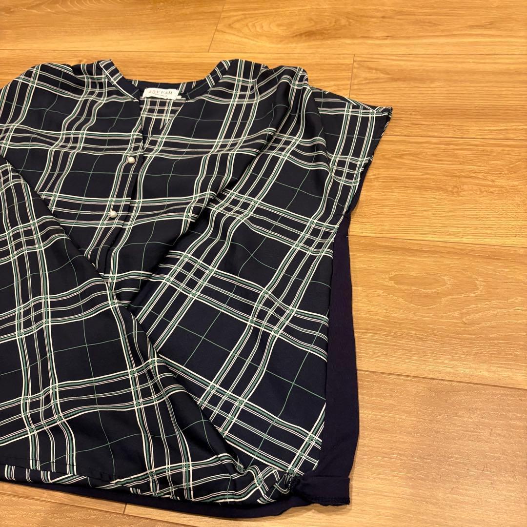 .anyFAM ブラウス ノースリーブ　紺色　ネイビー 2 チェック柄　おしゃれ 4