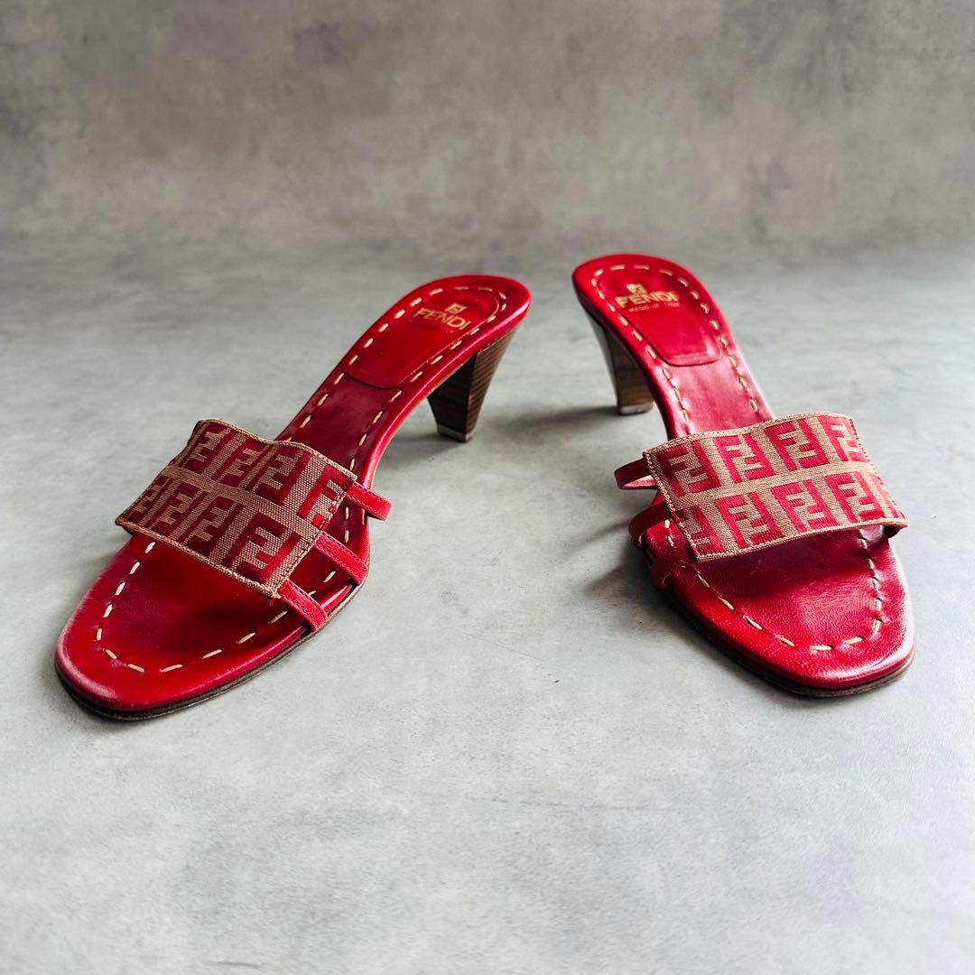 FENDI ズッカ ステッチ ミュール サンダル 赤 4