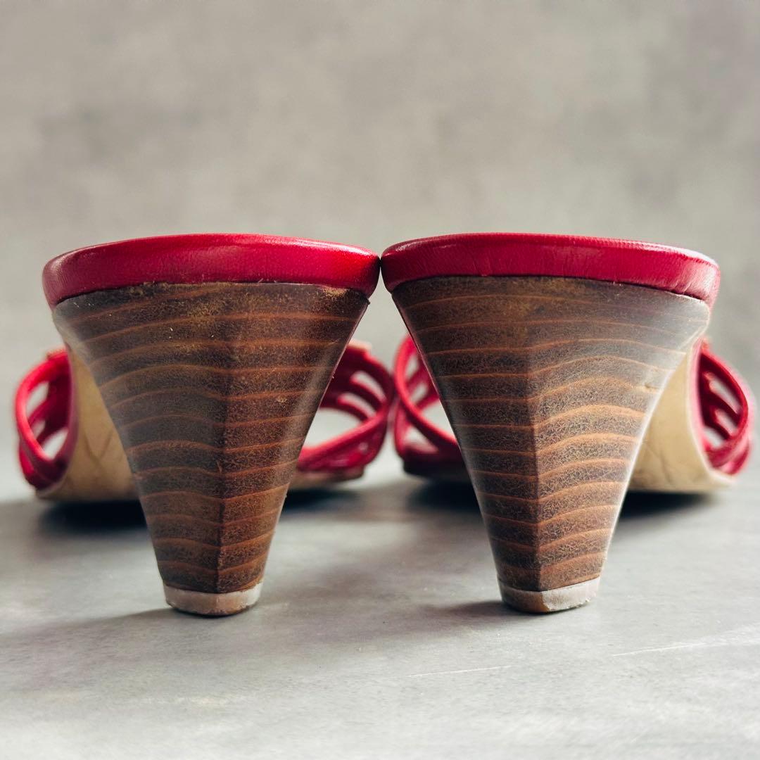 FENDI ズッカ ステッチ ミュール サンダル 赤 5