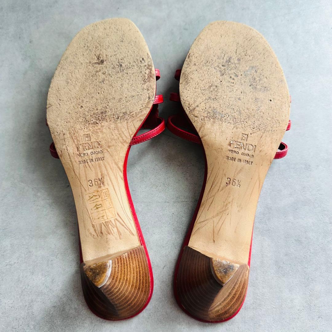 FENDI ズッカ ステッチ ミュール サンダル 赤 6