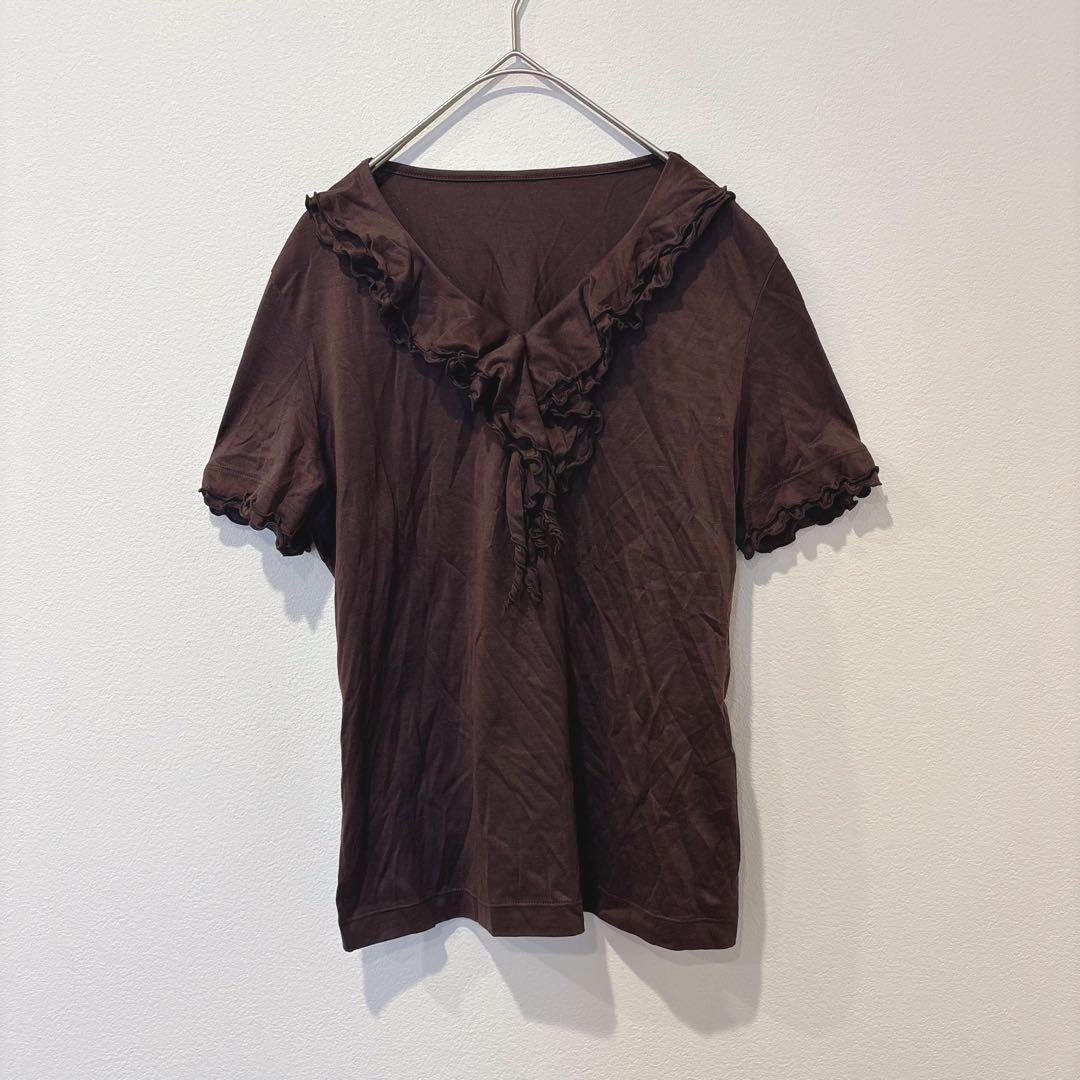 スマートピンク フリル 半袖カットソー トップス ブラウン 茶色　42