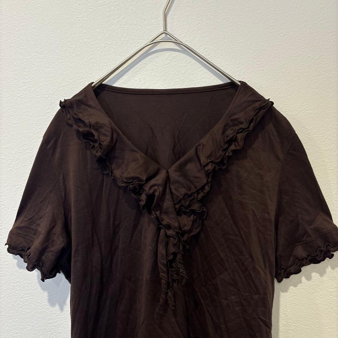 スマートピンク フリル 半袖カットソー トップス ブラウン 茶色　42 2