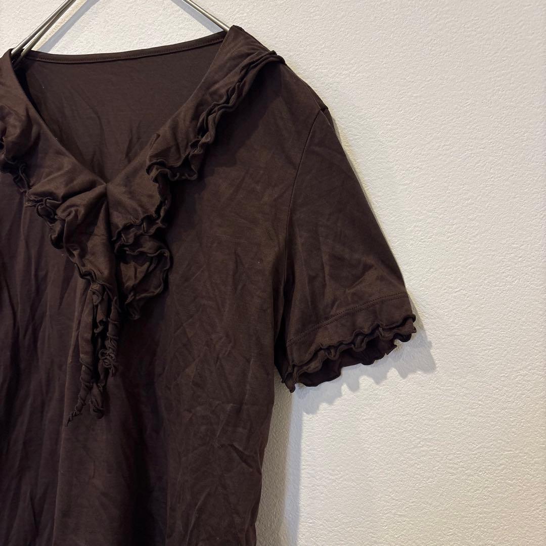 スマートピンク フリル 半袖カットソー トップス ブラウン 茶色　42 3