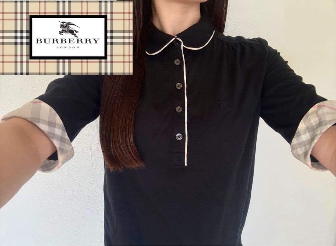 ✨BURBERRY 黒 丸襟 ポロシャツ サイズ2 ✨