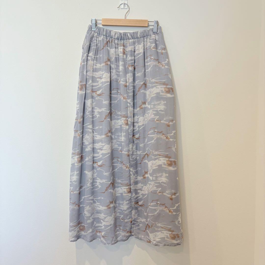 アーバンリサーチ サニーレーベル　ロングスカート 総柄 フレア 青　ブルー　38