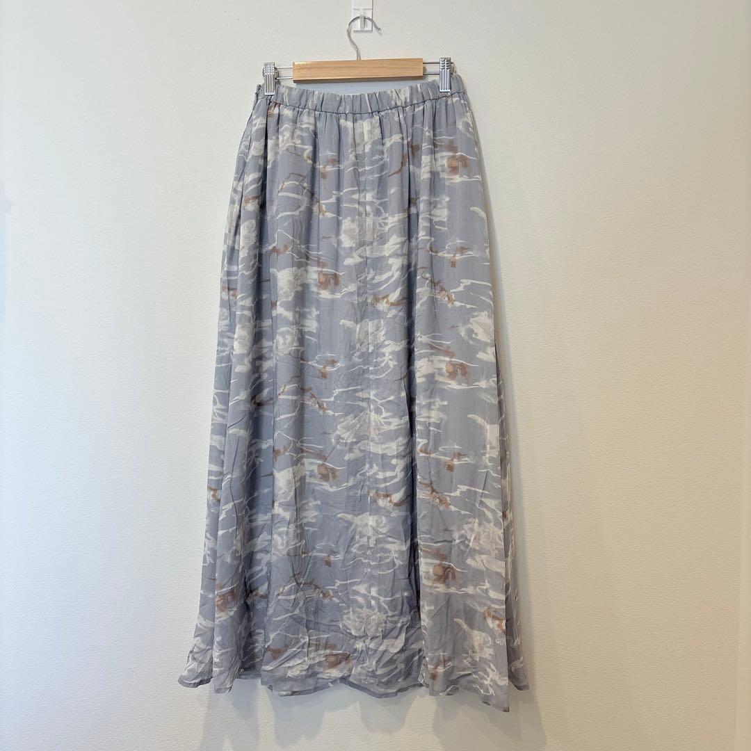 アーバンリサーチ サニーレーベル　ロングスカート 総柄 フレア 青　ブルー　38 4
