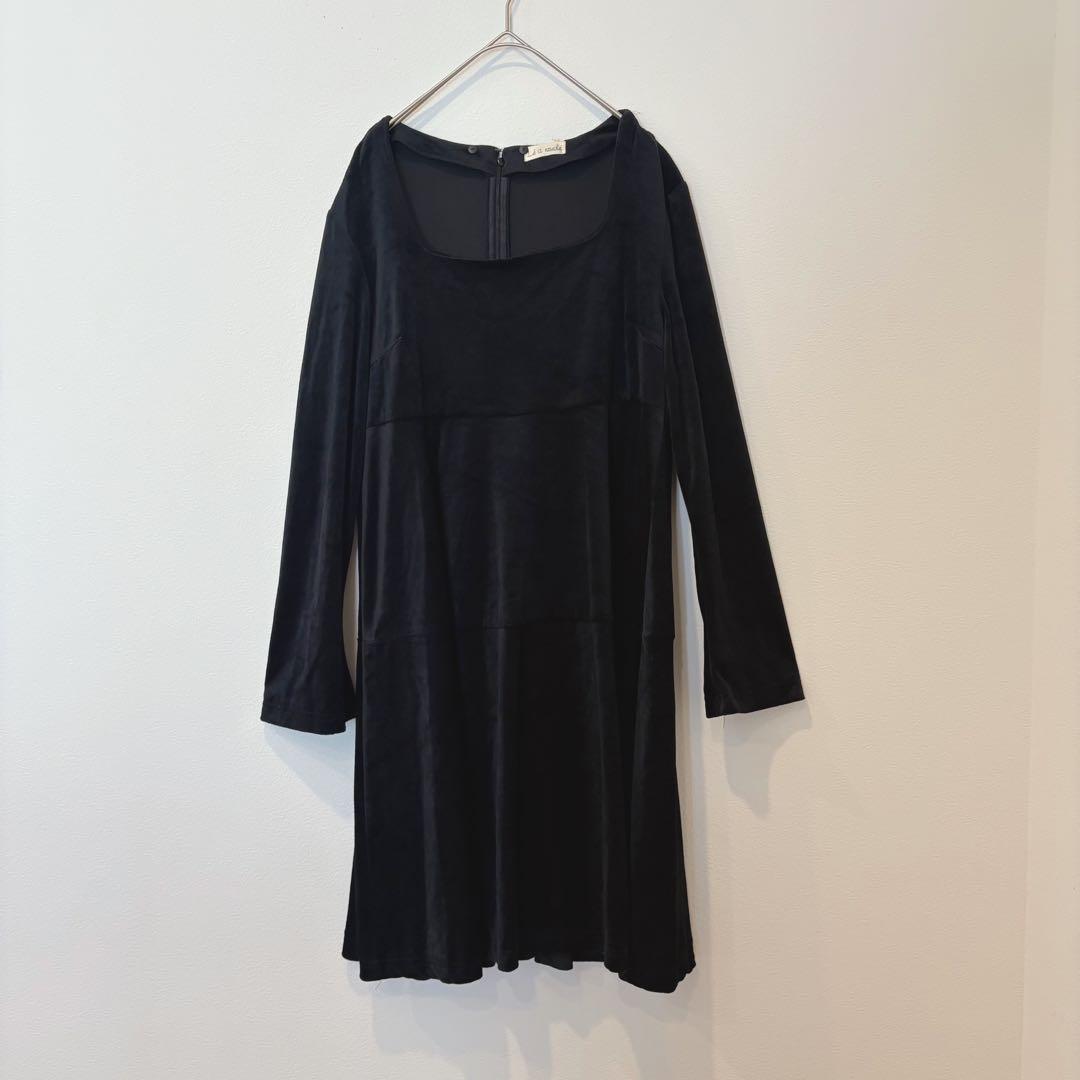 レアノール　ベロア ワンピース 長袖 膝丈　ブラック 黒　9AR フレア 上品