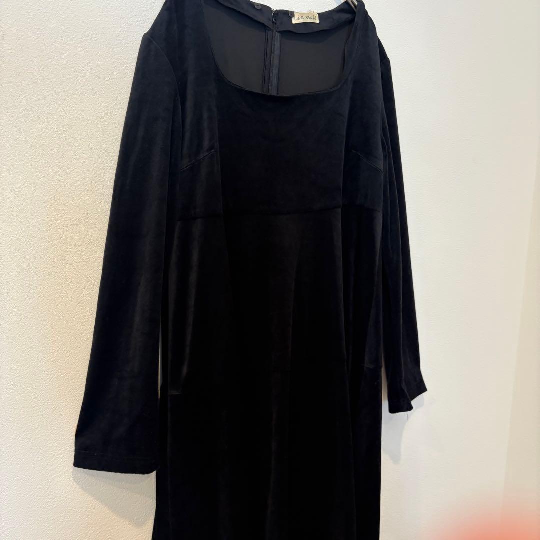 レアノール　ベロア ワンピース 長袖 膝丈　ブラック 黒　9AR フレア 上品 4