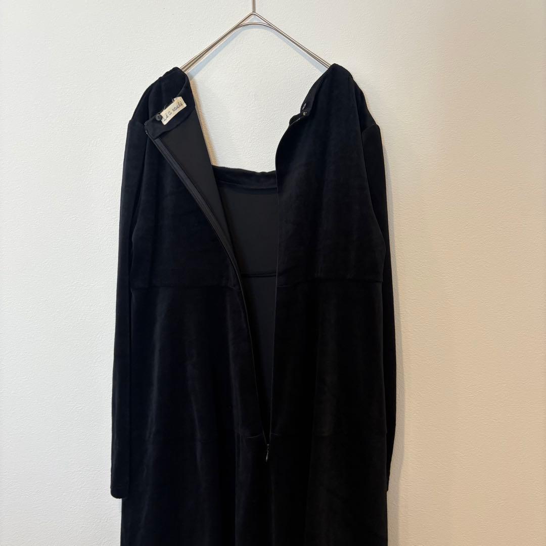 レアノール　ベロア ワンピース 長袖 膝丈　ブラック 黒　9AR フレア 上品 7