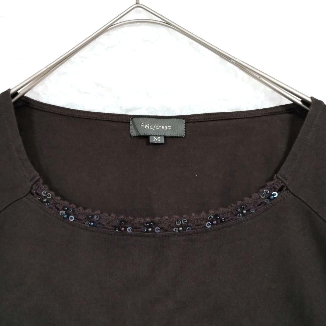 field/dream ダーク ブラウン 五分袖 カットソー M ビジュー 2