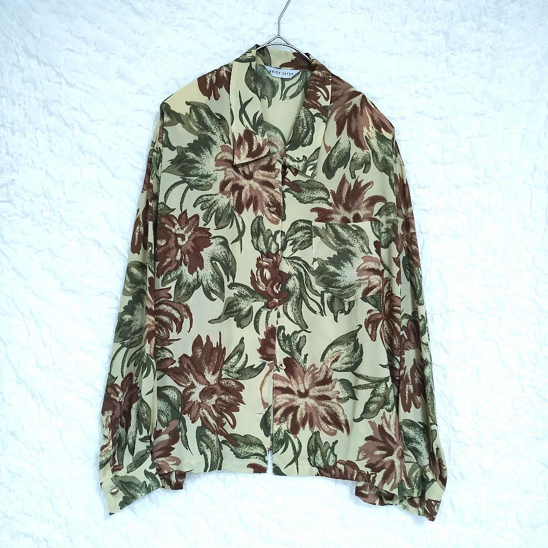 【ケティ ketty】花柄 長袖シャツ ベージュブラウス M 軽やかカジュアル