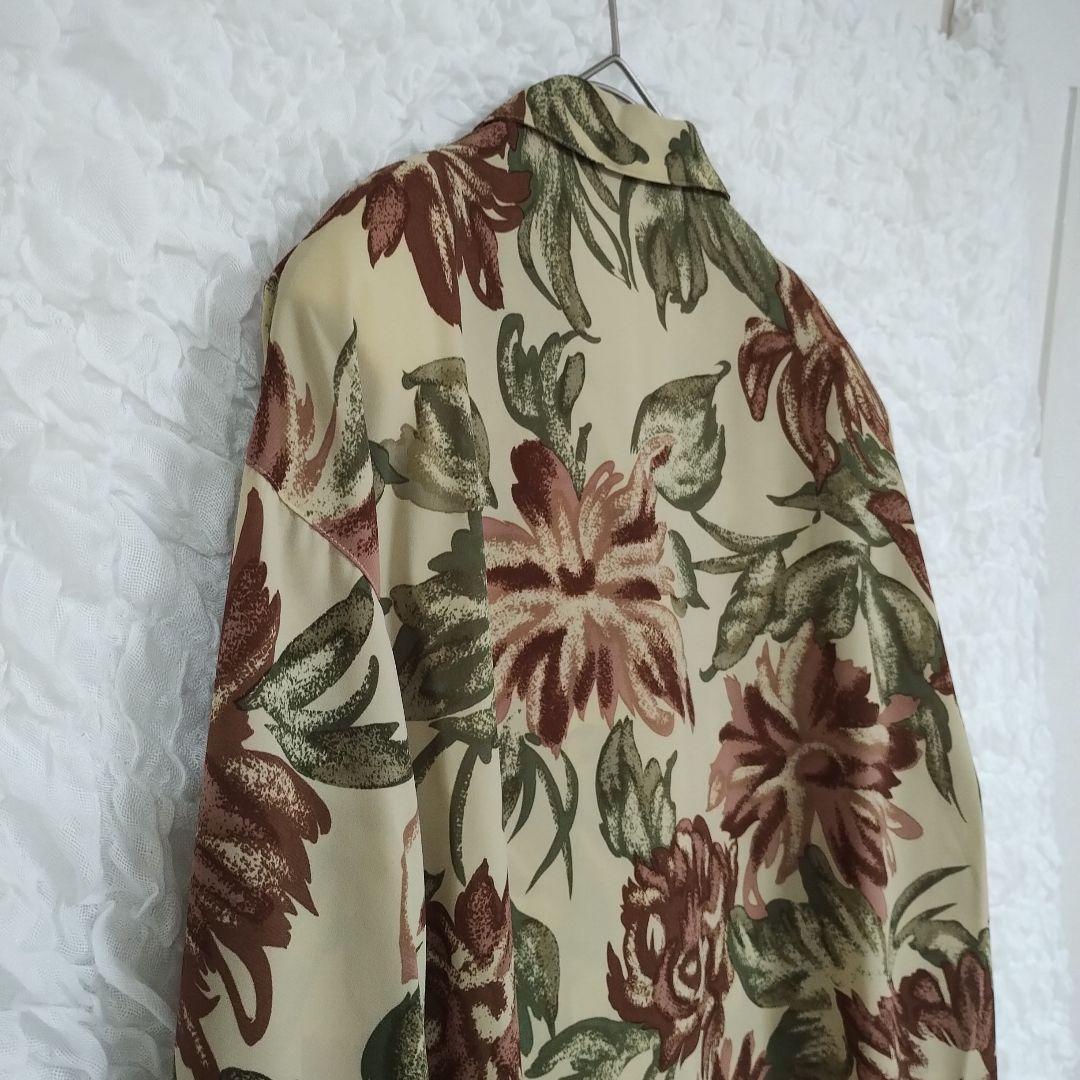 【ケティ ketty】花柄 長袖シャツ ベージュブラウス M 軽やかカジュアル 8