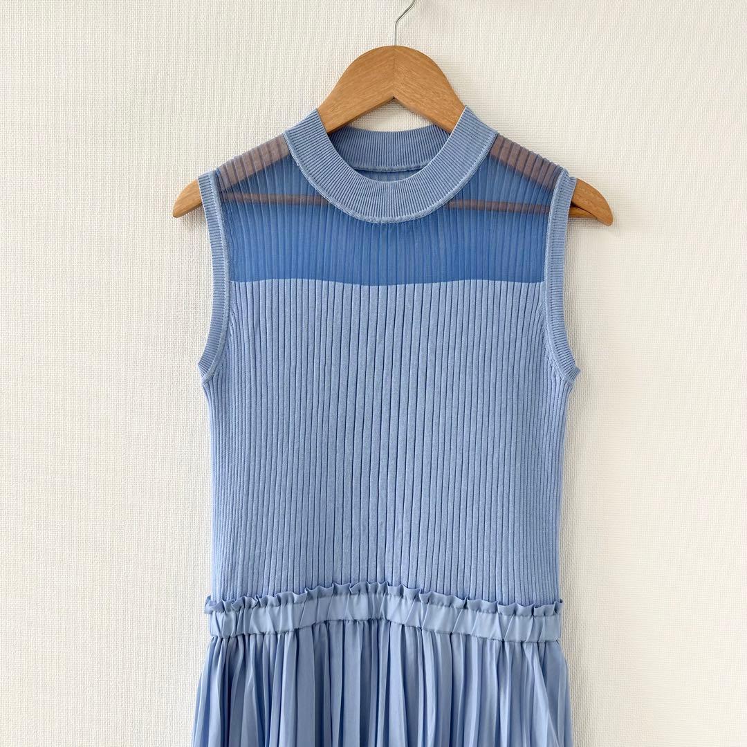 ANAYI アナイ　シアーリブプリーツドッキングワンピース　ブルー　38 2