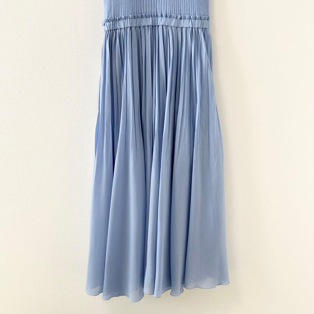 ANAYI アナイ　シアーリブプリーツドッキングワンピース　ブルー　38 3