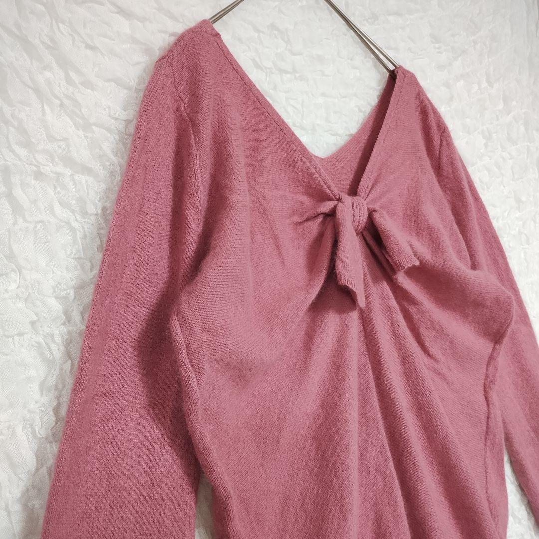 ウィルセレクション バックリボン Vネック ニット 濃いピンク M 柔らか 2