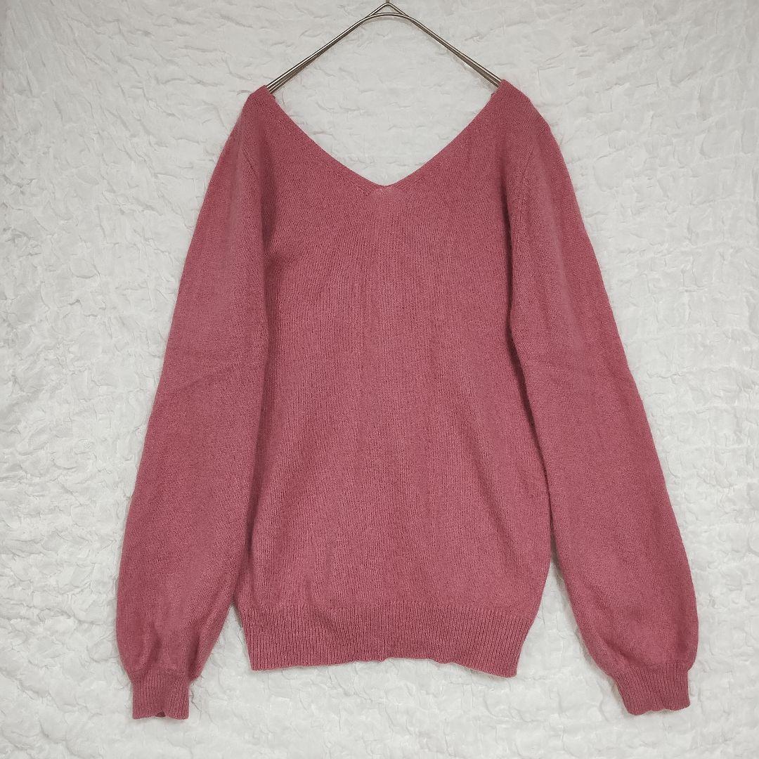 ウィルセレクション バックリボン Vネック ニット 濃いピンク M 柔らか 6