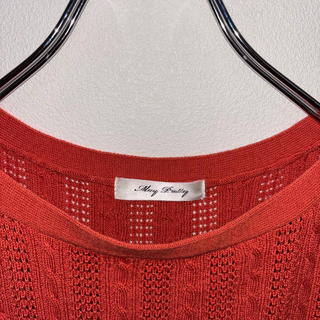 May Pretty ノースリーブニットM レッドオレンジ金ボタンベストd682 3