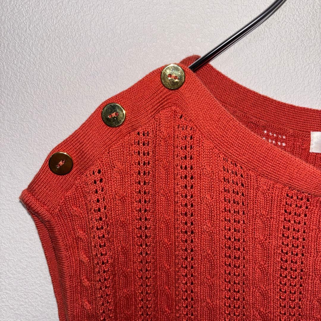 May Pretty ノースリーブニットM レッドオレンジ金ボタンベストd682 4