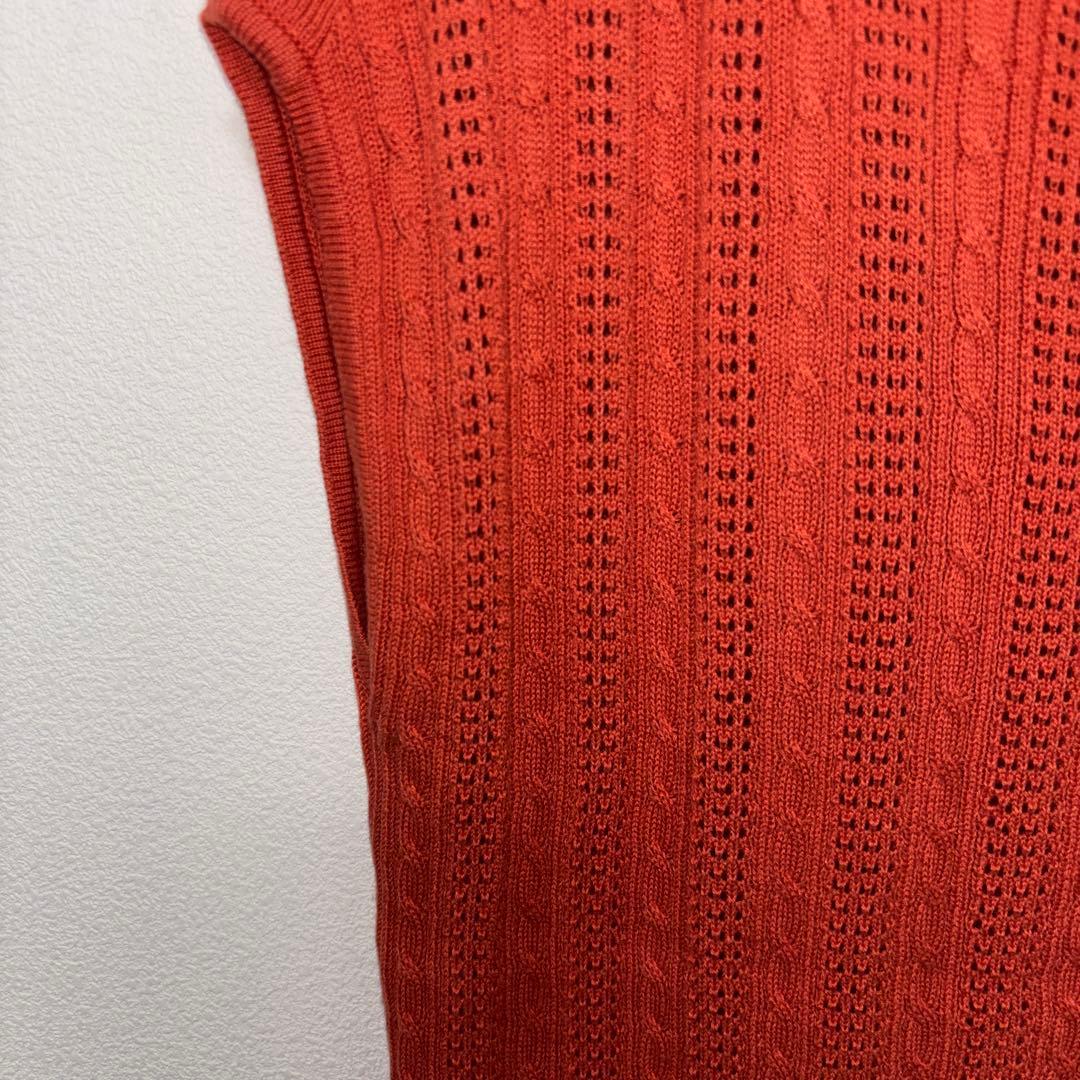 May Pretty ノースリーブニットM レッドオレンジ金ボタンベストd682 5