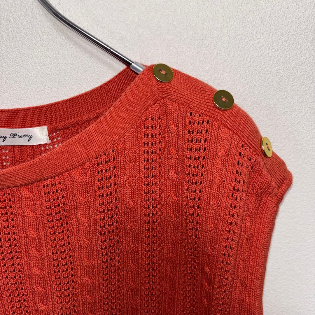 May Pretty ノースリーブニットM レッドオレンジ金ボタンベストd682 7
