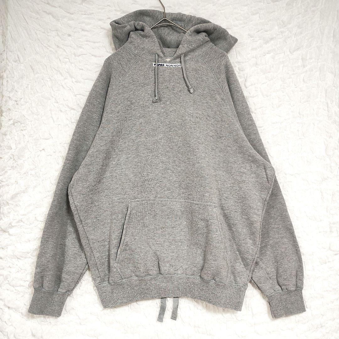 PAPAS グレー フード付きパーカー ポケット プリント カジュアル