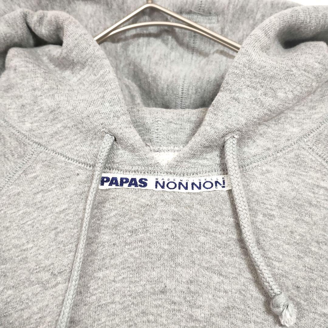 PAPAS グレー フード付きパーカー ポケット プリント カジュアル 3