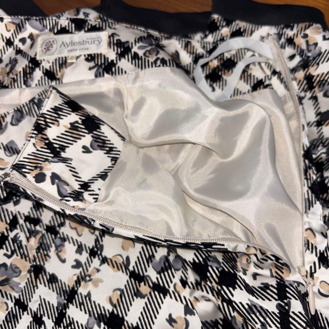 Aylesbury チェック花柄フレアスカート S膝丈 d758 14