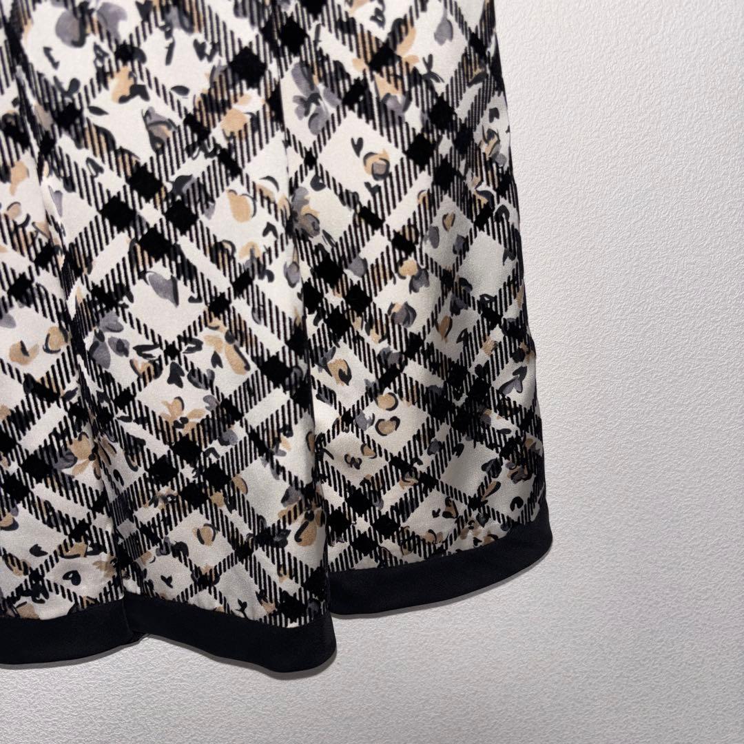 Aylesbury チェック花柄フレアスカート S膝丈 d758 9