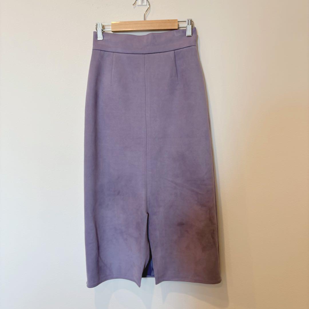 ビス タイトスカート ロング　ミモレ丈 スリット 紫 パープル S 個性
