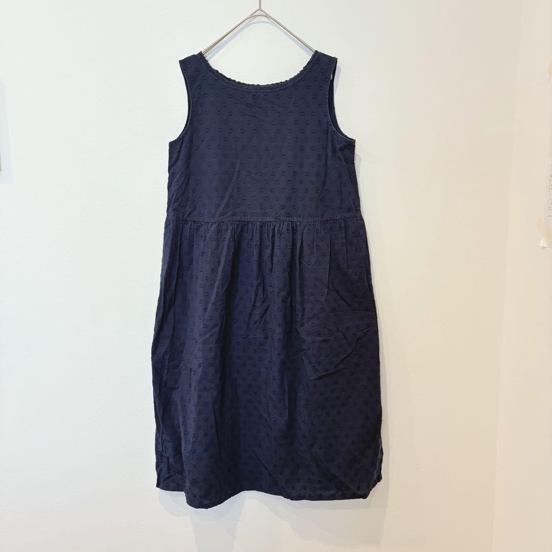 .ユニクロ ワンピース ノースリーブ　ドット柄　ネイビー 紺色　Mサイズ　膝丈