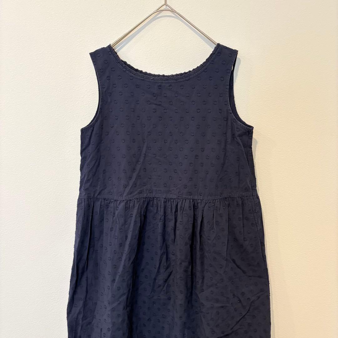 .ユニクロ ワンピース ノースリーブ　ドット柄　ネイビー 紺色　Mサイズ　膝丈 2
