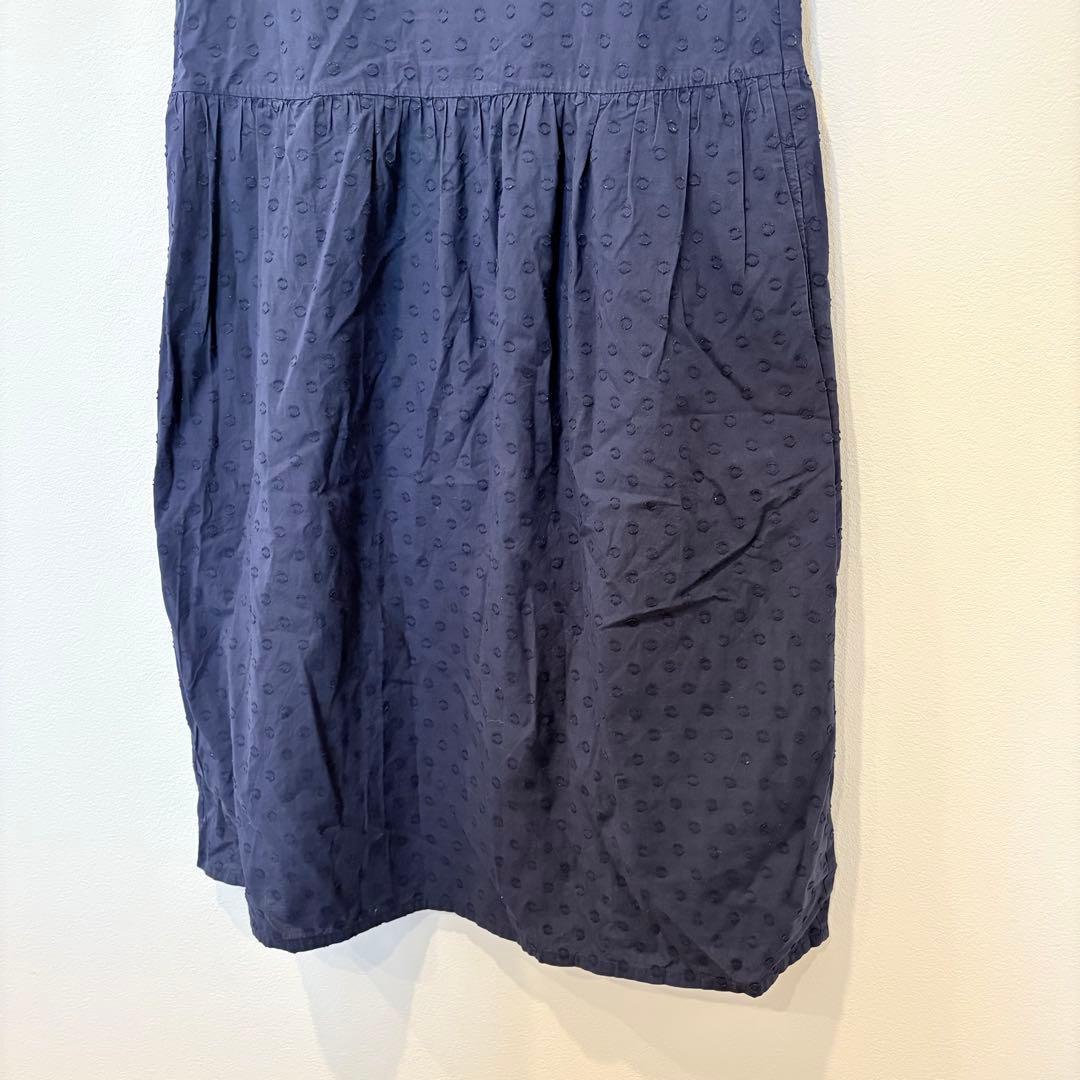 .ユニクロ ワンピース ノースリーブ　ドット柄　ネイビー 紺色　Mサイズ　膝丈 3