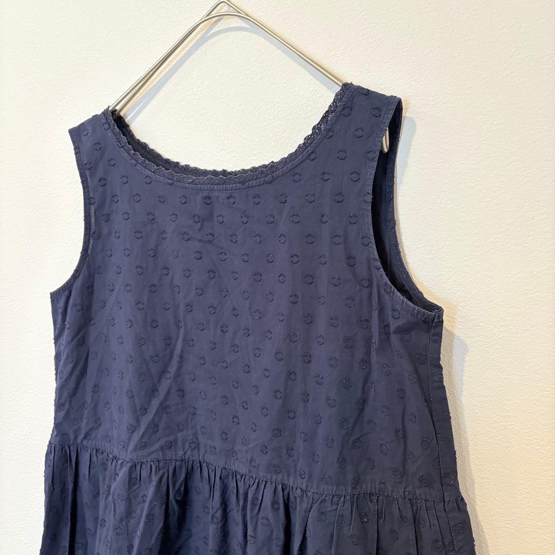 .ユニクロ ワンピース ノースリーブ　ドット柄　ネイビー 紺色　Mサイズ　膝丈 4