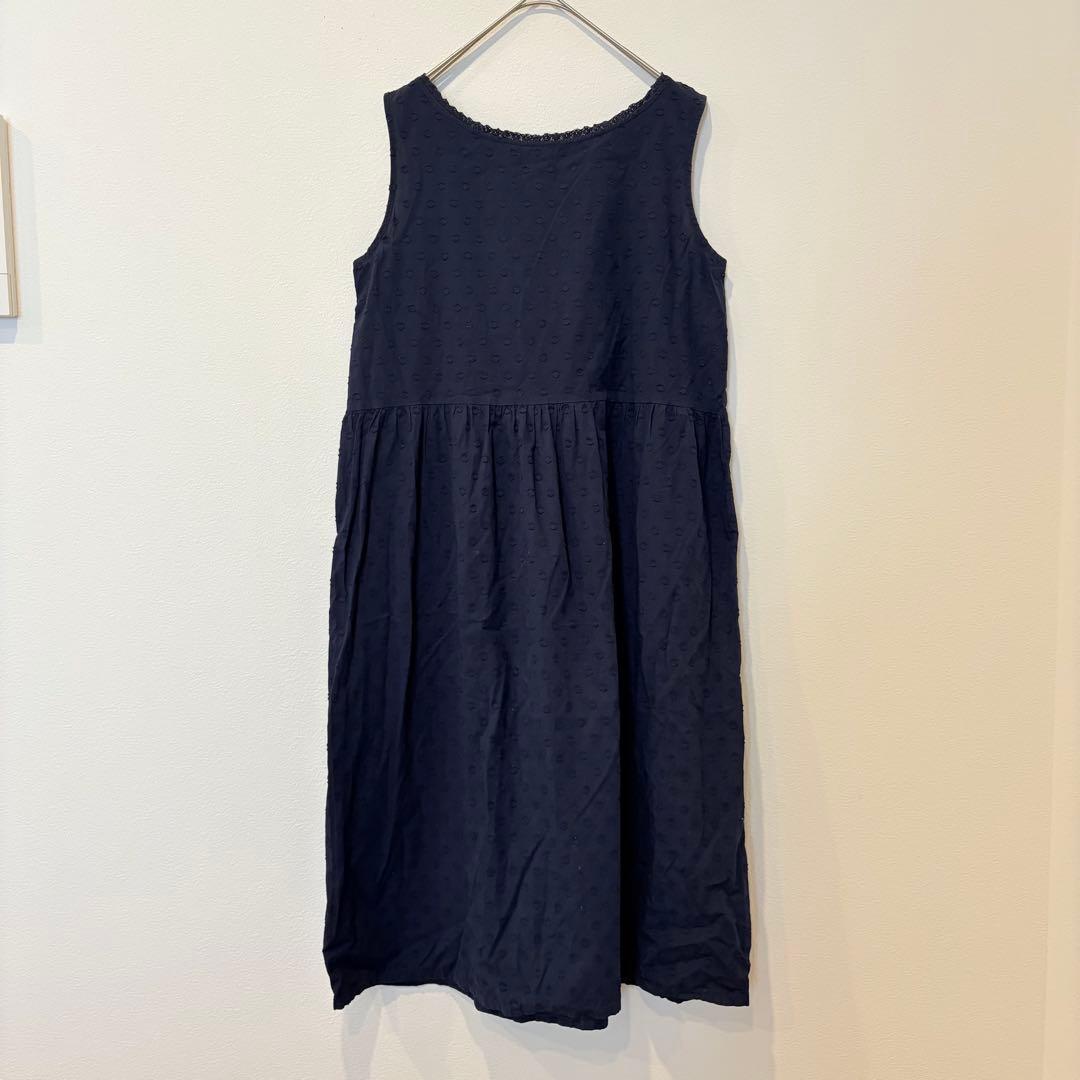 .ユニクロ ワンピース ノースリーブ　ドット柄　ネイビー 紺色　Mサイズ　膝丈 5