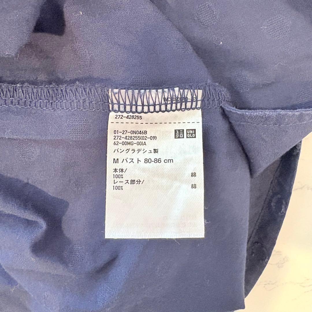 .ユニクロ ワンピース ノースリーブ　ドット柄　ネイビー 紺色　Mサイズ　膝丈 6