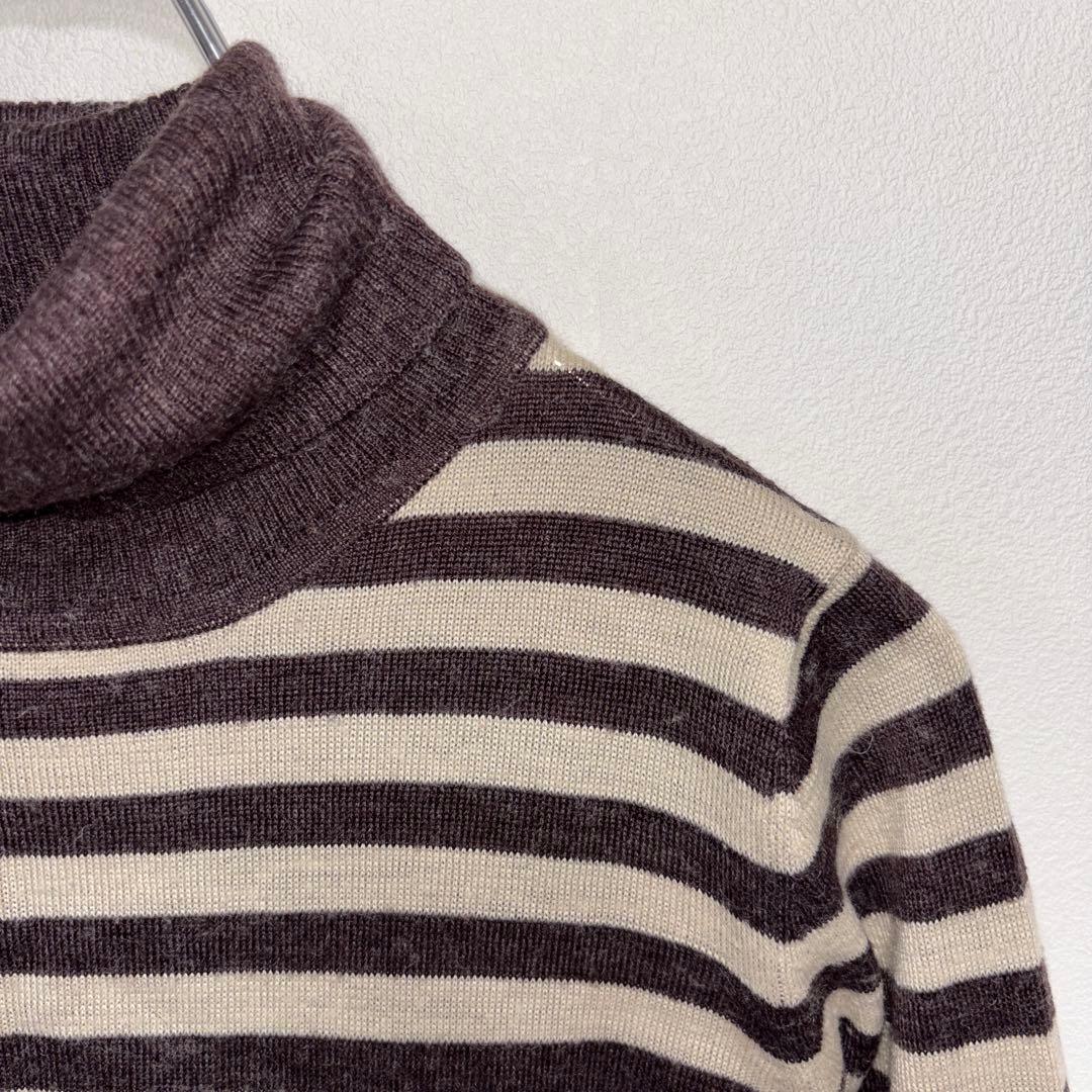 St.Peter ストライプ タートルネック ブラウンセーター Lニットd749 7