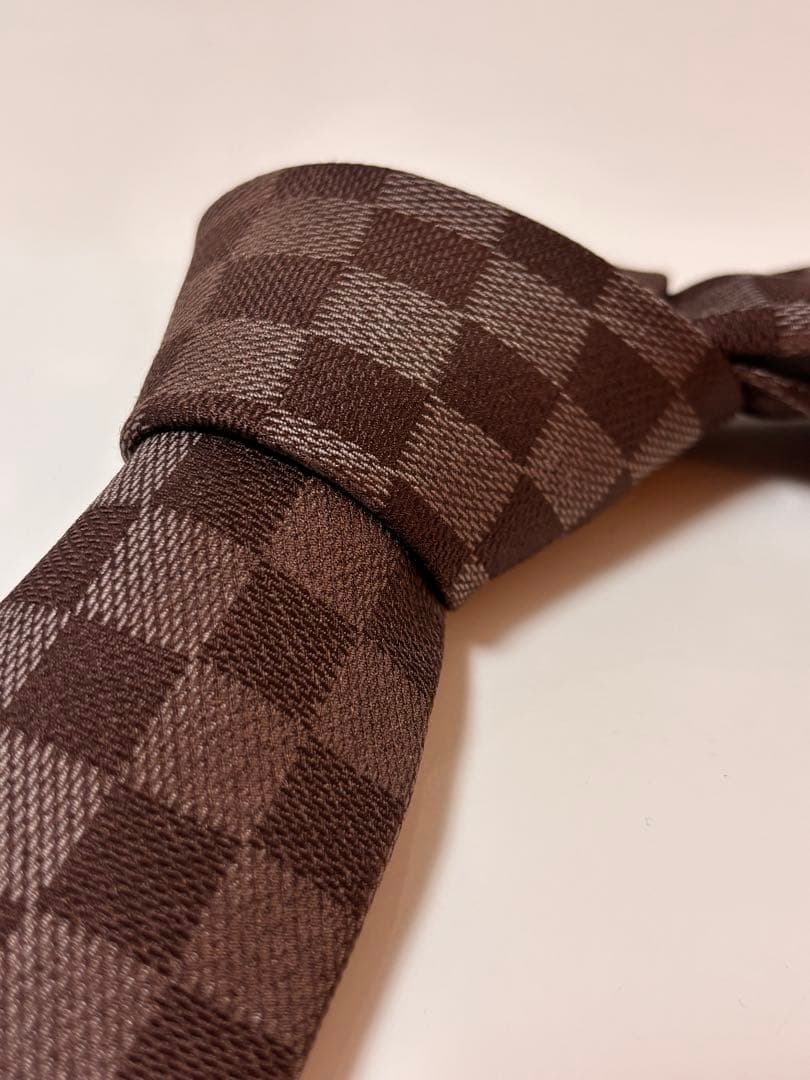 早い者勝ち！LOUIS VUITTON ブラウン ダミエ　チェック ネクタイ 2