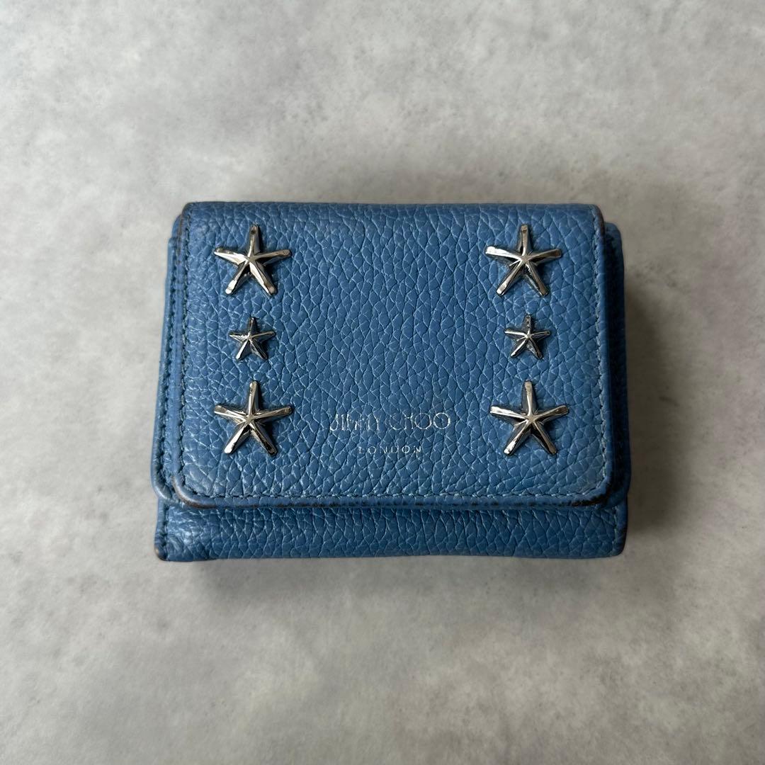 Jimmy Choo NEMO スタースタッズ 三つ折り財布 ミニ財布 青