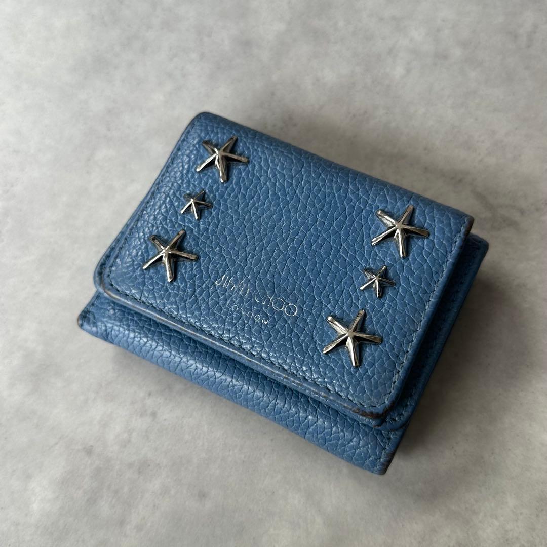 Jimmy Choo NEMO スタースタッズ 三つ折り財布 ミニ財布 青 3