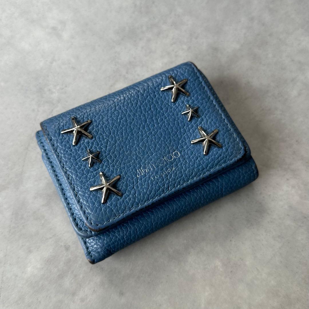 Jimmy Choo NEMO スタースタッズ 三つ折り財布 ミニ財布 青 4