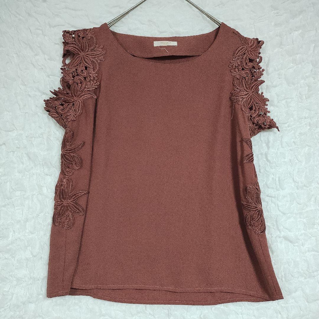 アストリアオディール 刺繍入りブラウンノースリーブトップス M