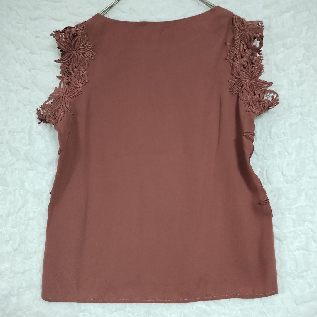アストリアオディール 刺繍入りブラウンノースリーブトップス M 5