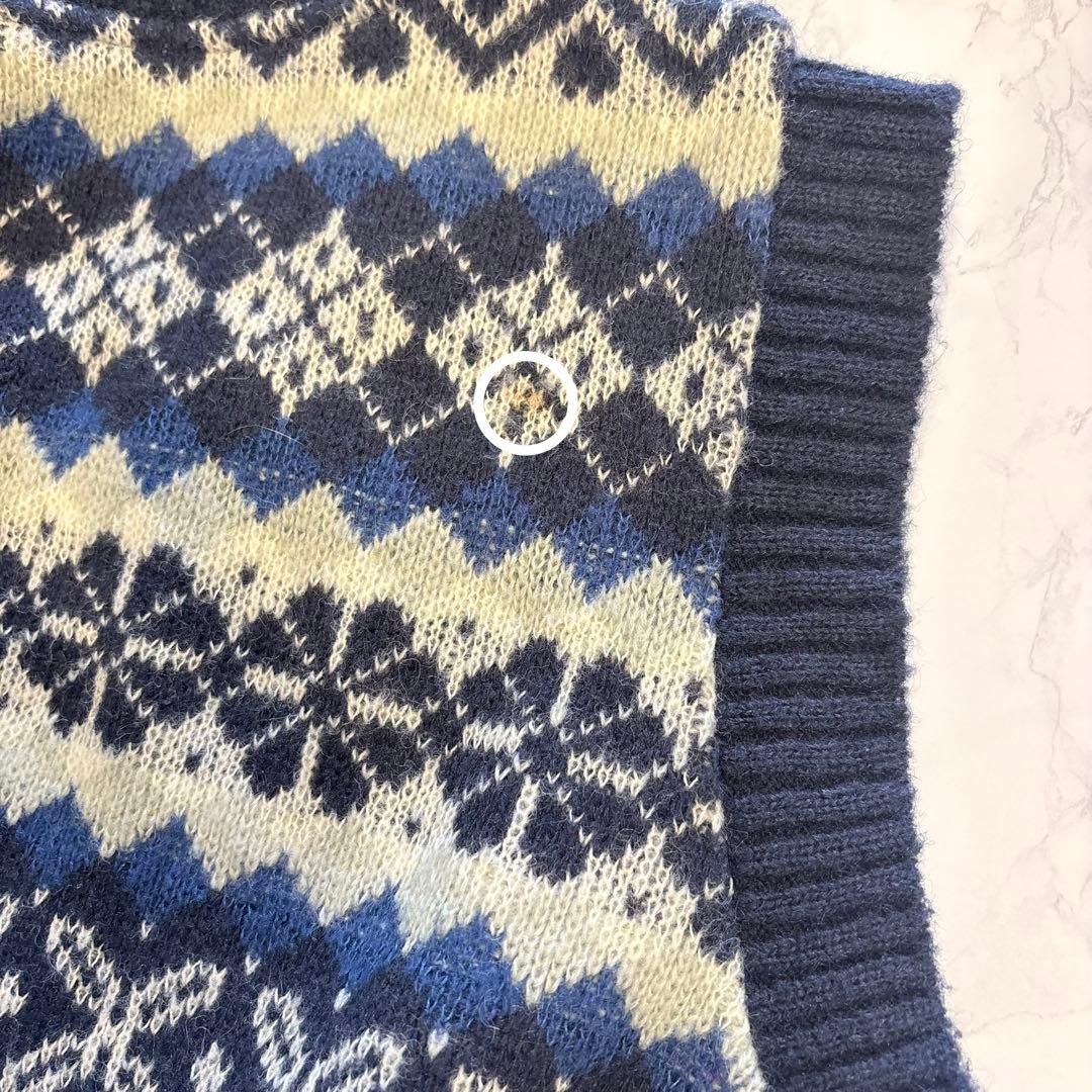 イノセント ニットベスト ノルディック柄 Vネック ネイビー 紺色　M 重ね着 7